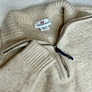 Vineyard Vines Lambswool 1/4 Zip Mock Neck Pullover Sweater Beige Women’s M